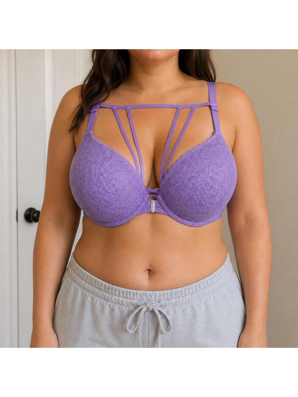 Cacique Purple Lace Strappy Bra 38DDD NWT